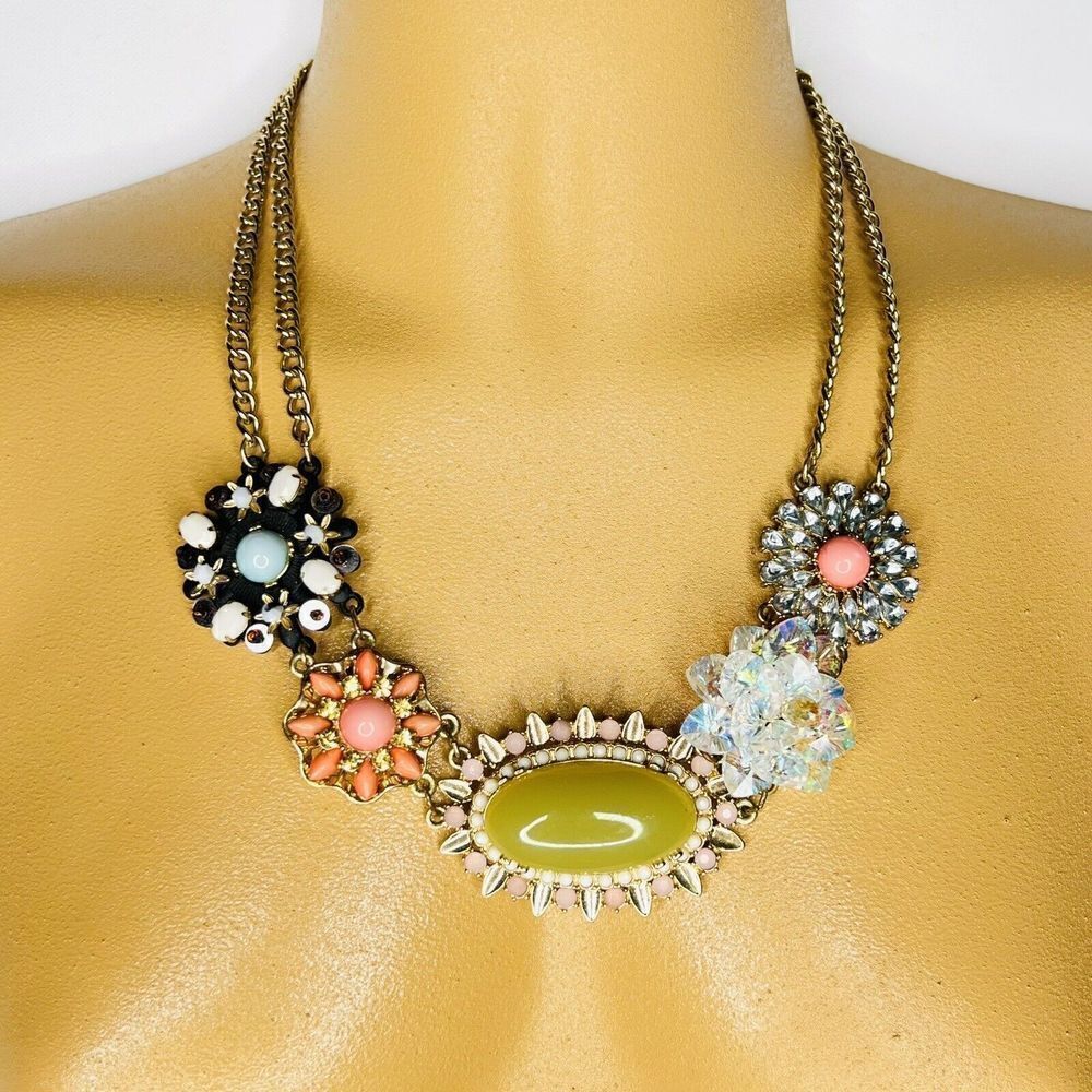 Plunder Claribel Statement Necklace Colorful Dazzling Crystals Stone Flower 4116